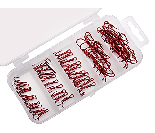 Organized treble hooks in a reusable tackle box