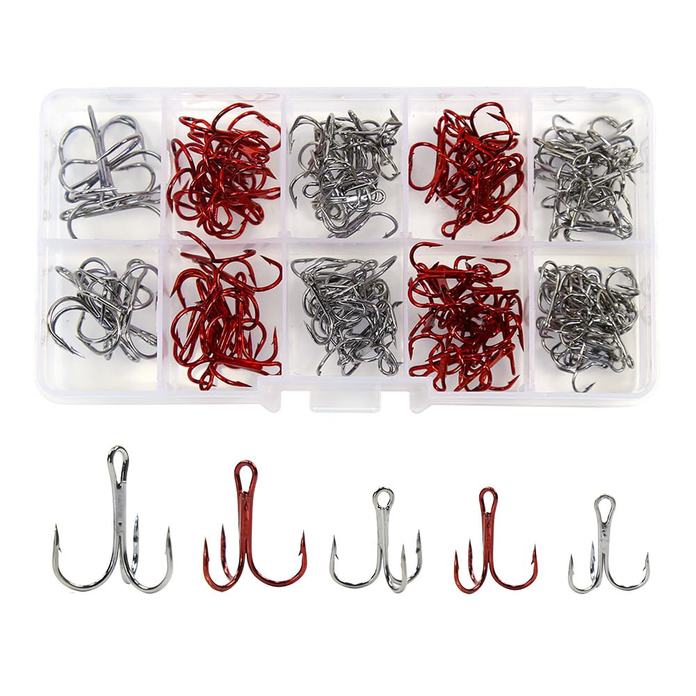 130-piece treble hooks kit with four sizes 4# 6# 8# 10#