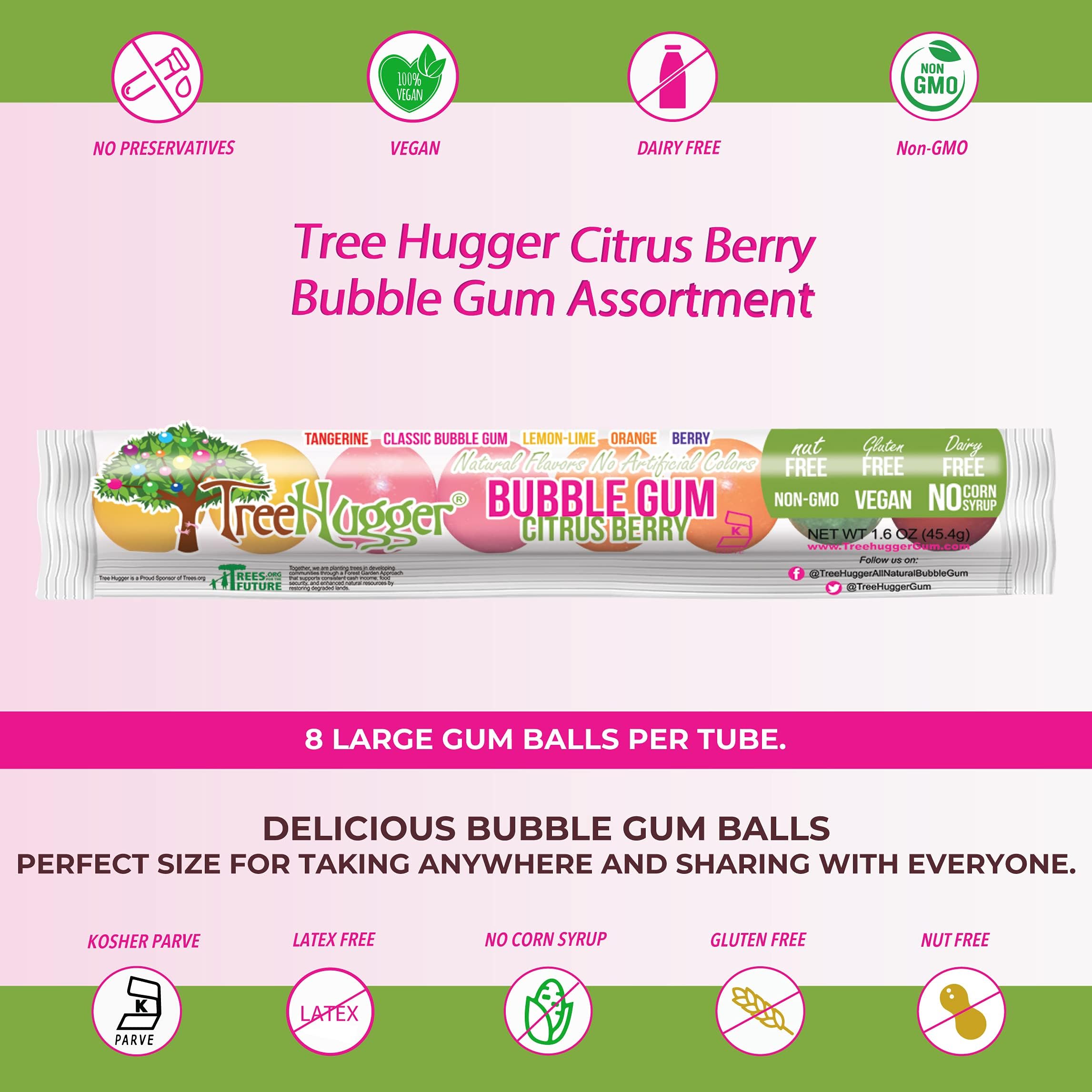 Tree Hugger Bubble Gum pack of twelve tubs suggests value for family snacking