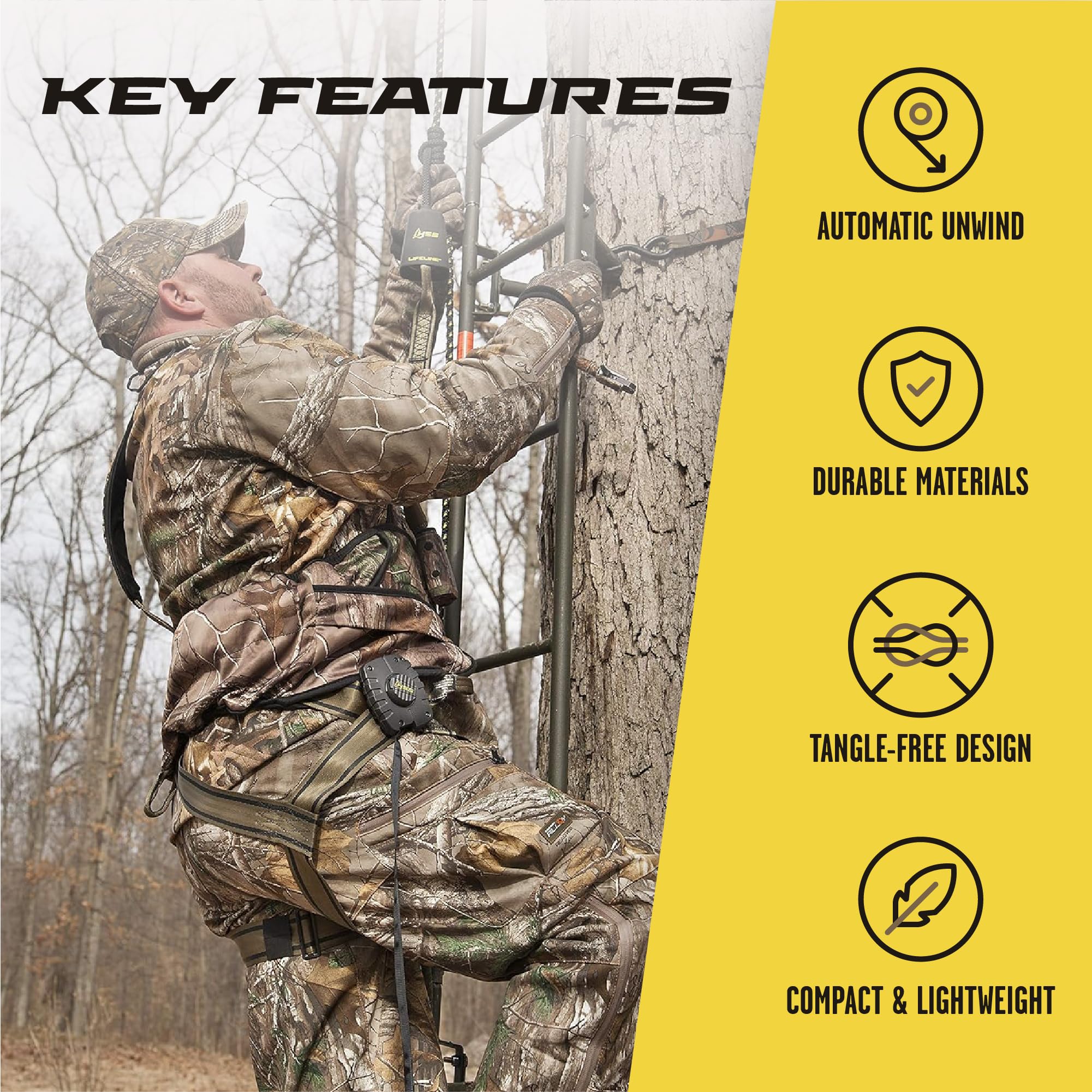 Tree stand hunting accessory hoist showing easy storage and access