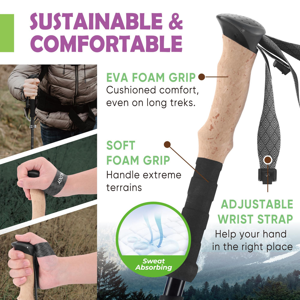 TREKOLOGY Trek-Z adjustable poles demonstrating 20cm range for a comfortable fit.