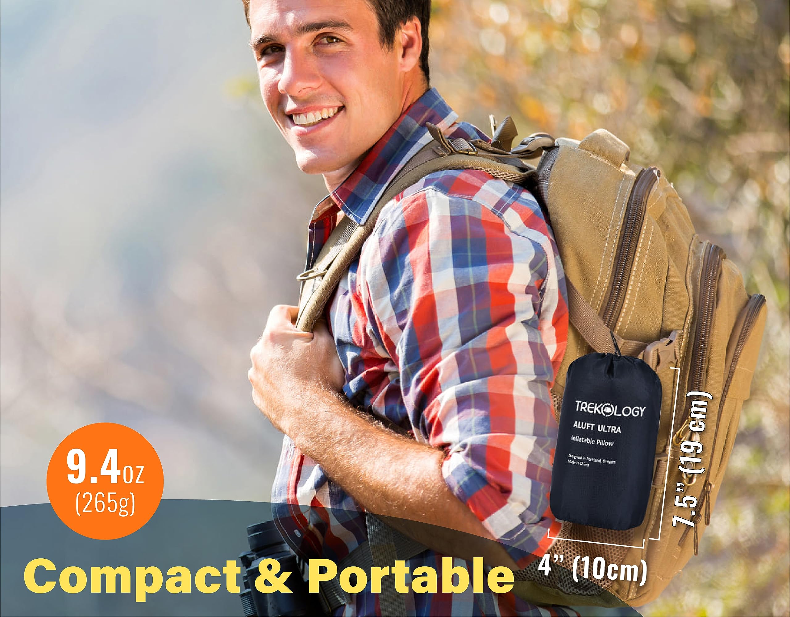 Ergonomic neck support from TREKOLOGY Aluft Ultra Pillow helps reduce tension outdoors