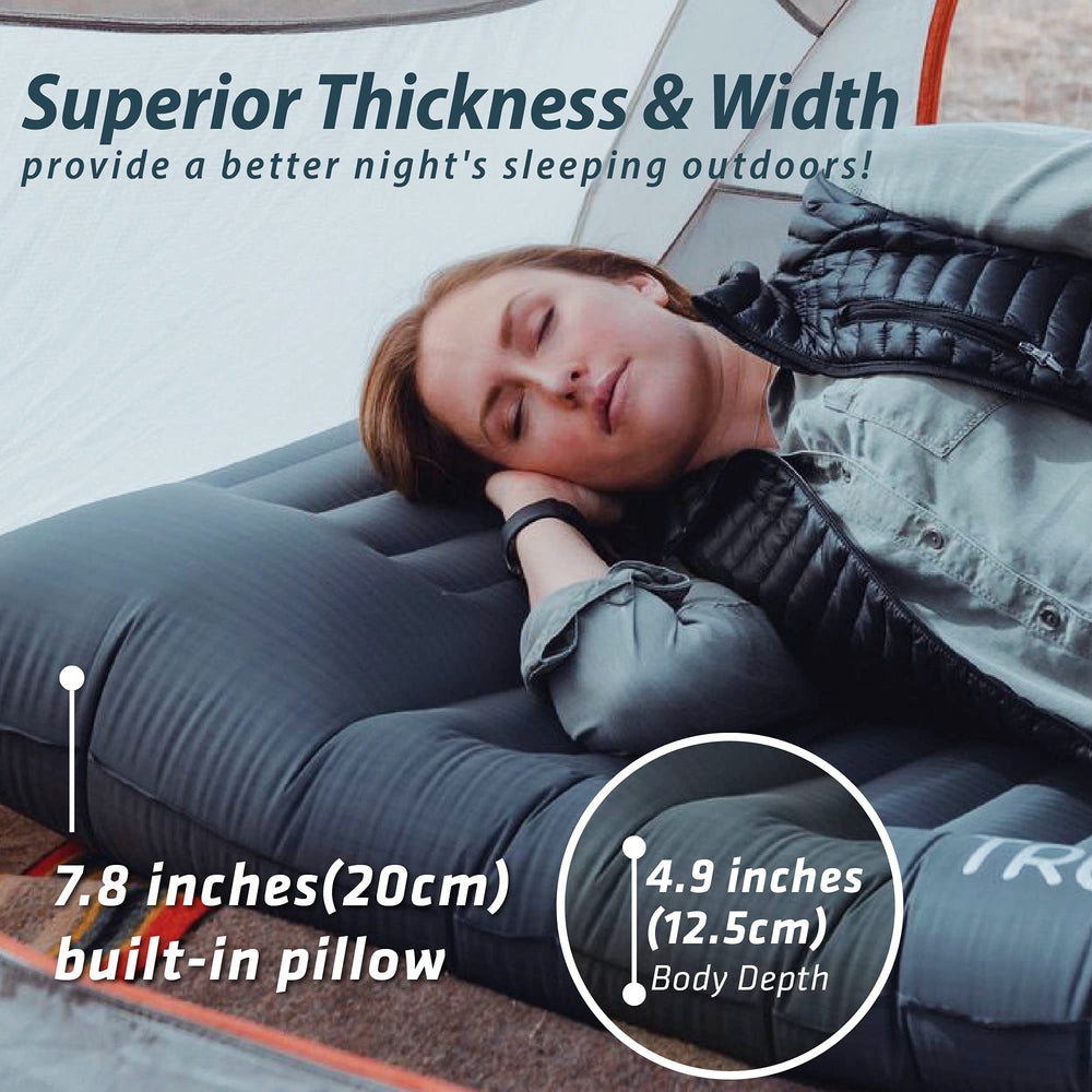 TREKOLOGY sleeping pad 4.9-inch thickness cushions side sleepers.