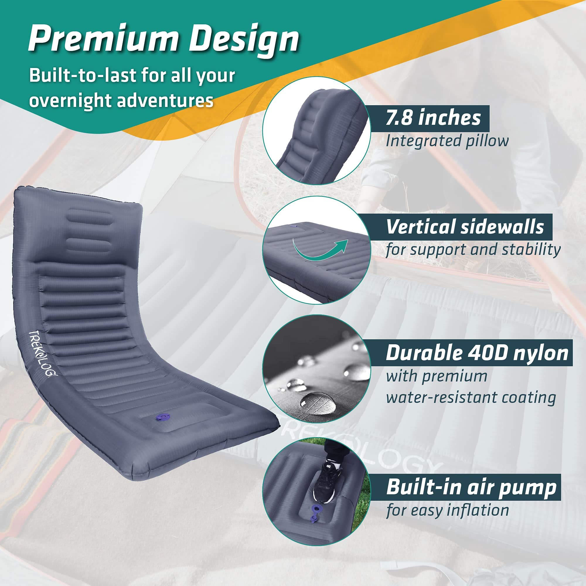 TREKOLOGY sleeping pad ideal for tent camping and backpacking.