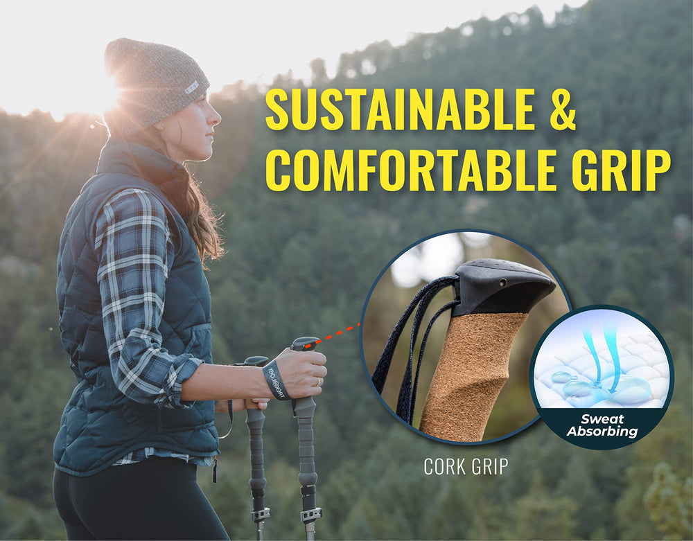 TREKOLOGY Trek-Z cork grip pole extended for comfortable hiking support
