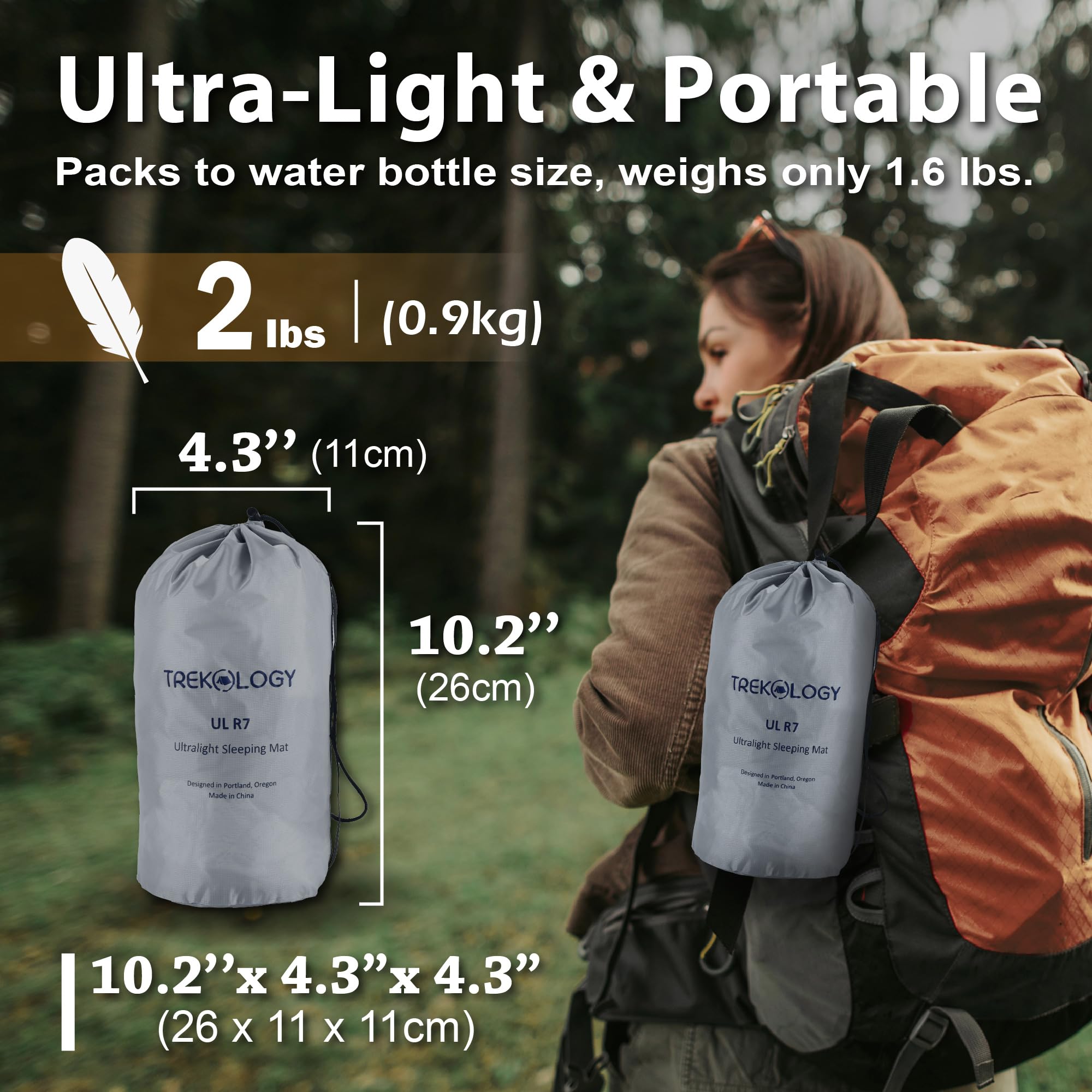 TREKOLOGY UL R7 compact pack-down fits small backpacks on hikes