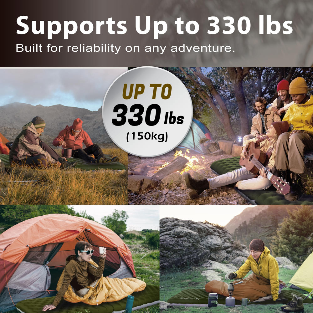 TREKOLOGY UL R7 sleeping pad supports up to 330 lbs for versatile use.