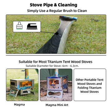 TREKREVIVE rollable chimney pipe diameter range fits various stove diameters safely.