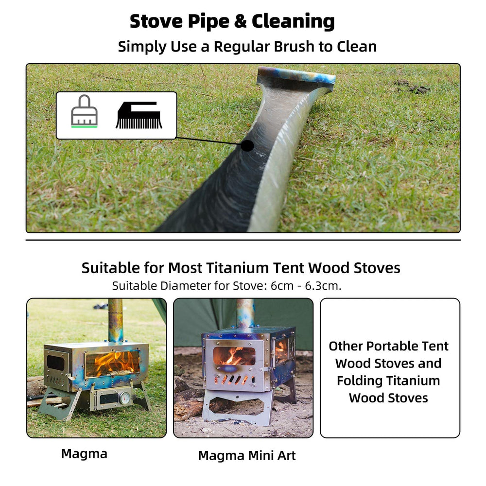 TREKREVIVE rollable chimney pipe diameter range fits various stove diameters safely.