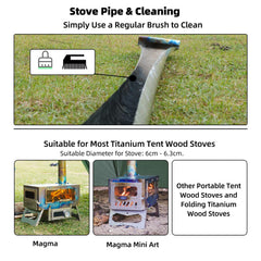 TREKREVIVE rollable chimney pipe diameter range fits various stove diameters safely.