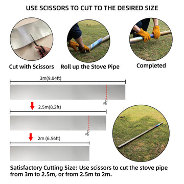 TREKREVIVE rollable chimney pipe in use adapts height for different stoves and tents.