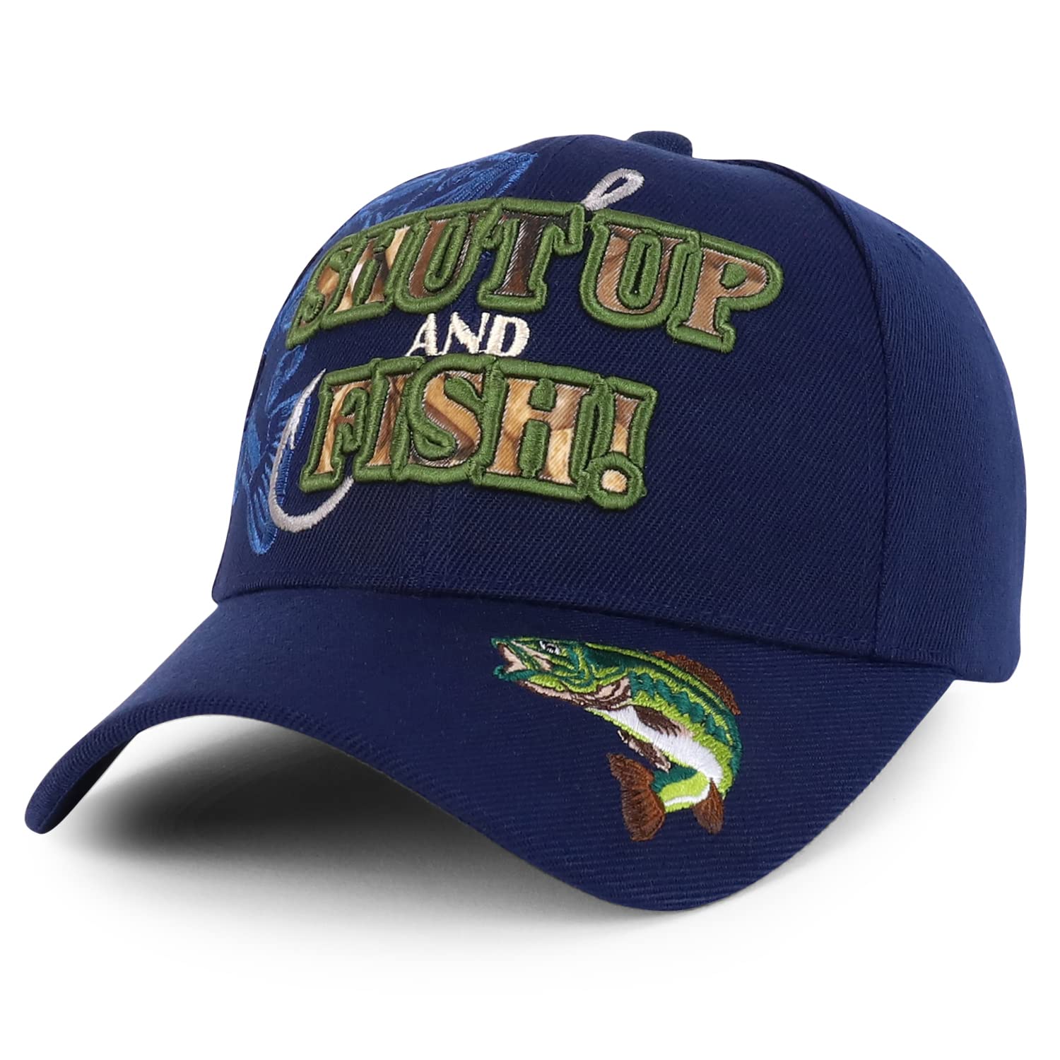 Trendy Apparel Shop Shut Up and Fish navy cap with front embroidery for bold style