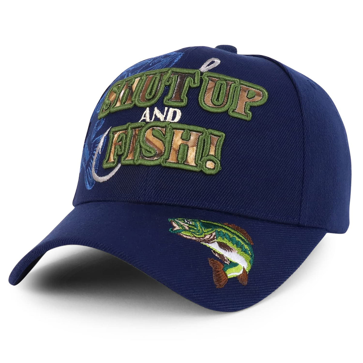 Trendy Apparel Shop Shut Up and Fish navy cap with front embroidery for bold style