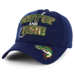 Trendy Apparel Shop Shut Up and Fish navy cap with front embroidery for bold style