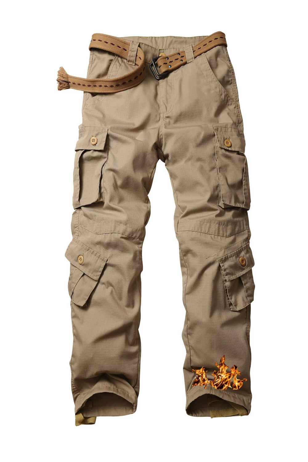 TRGPSG men's fleece-lined hiking pants camo front view with 8 pockets for gear