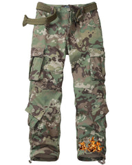 TRGPSG men's fleece-lined hiking pants camo front view showing warmth and rugged style.