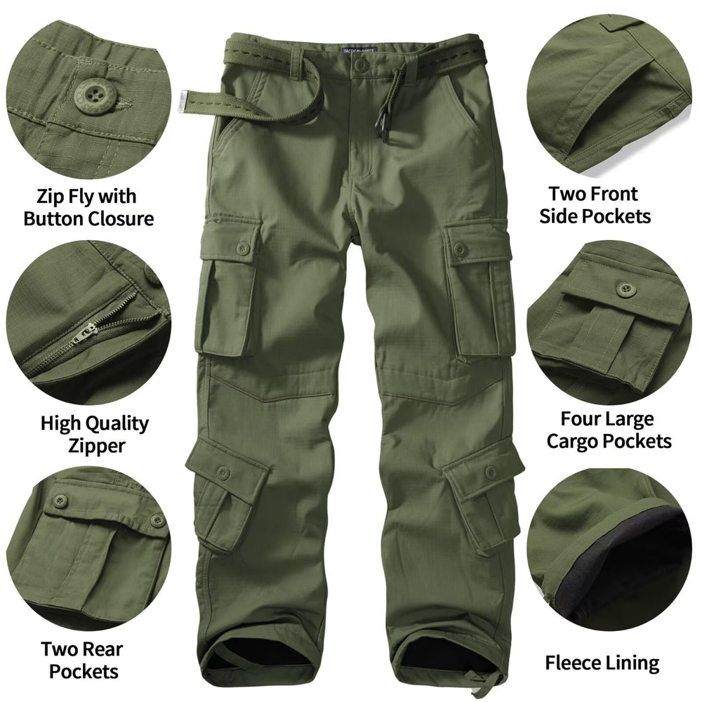 TRGPSG fleece-lined hiking pants back view with relaxed fit and rugged construction.