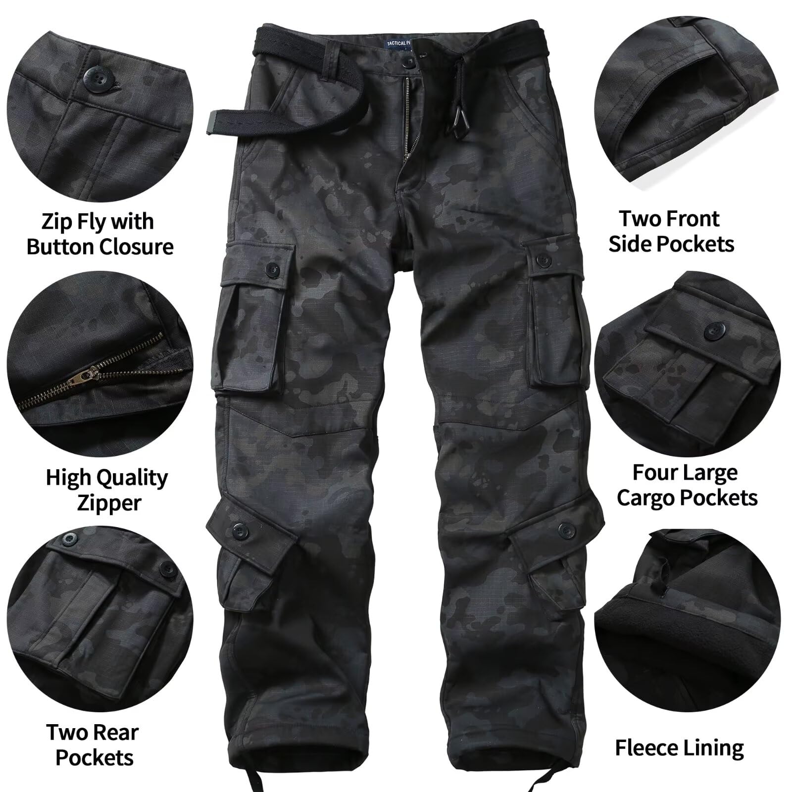 TRGPSG men's fleece-lined hiking pants front thigh pocket detail with flap