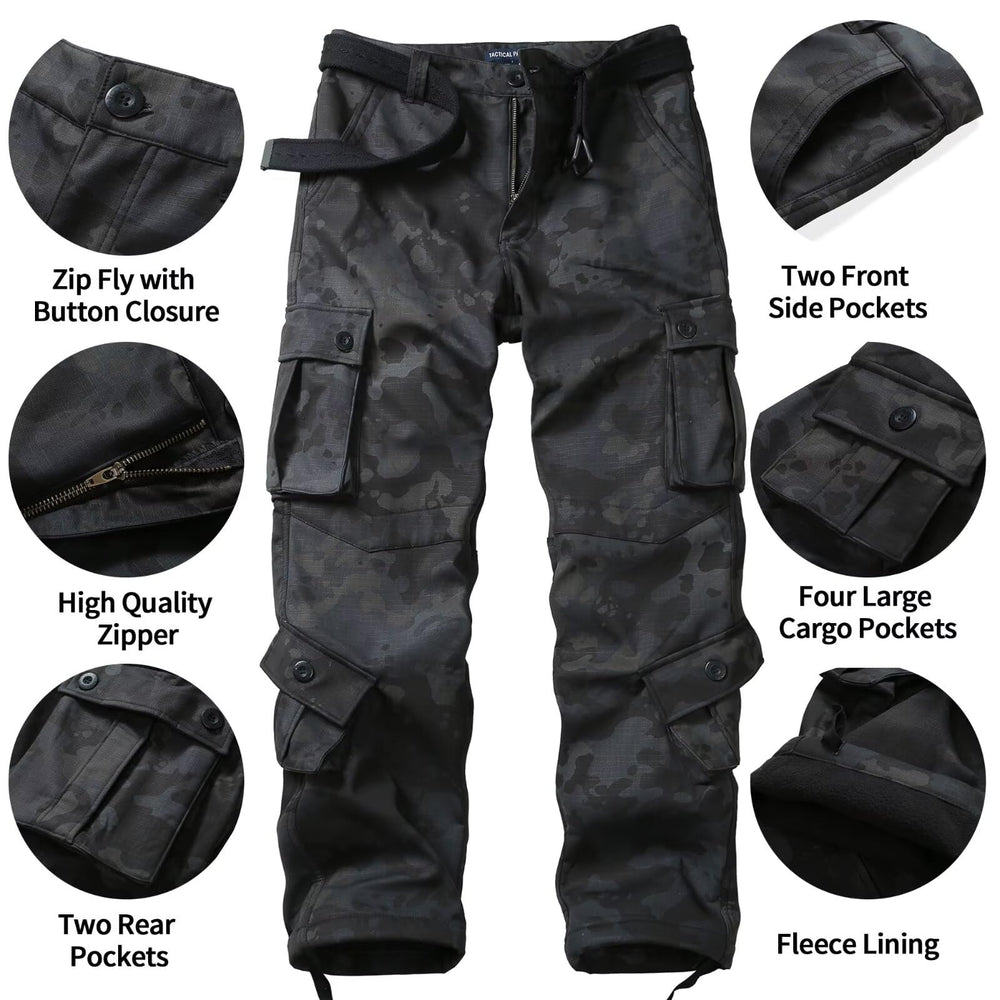 TRGPSG men's fleece-lined hiking pants front thigh pocket detail with flap