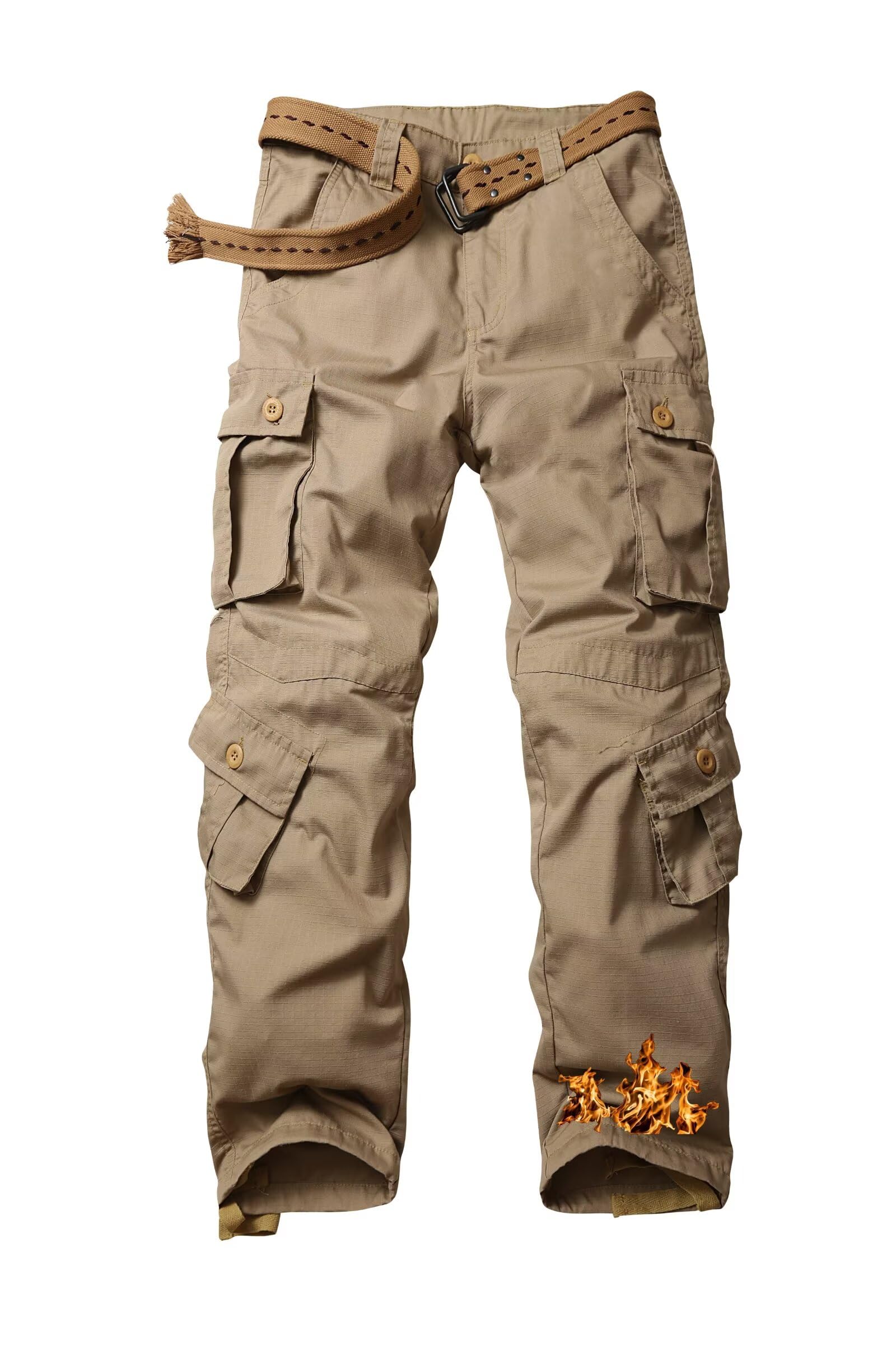 TRGPSG men's fleece-lined hiking pants front view shows warm fabric and 8-pocket utility