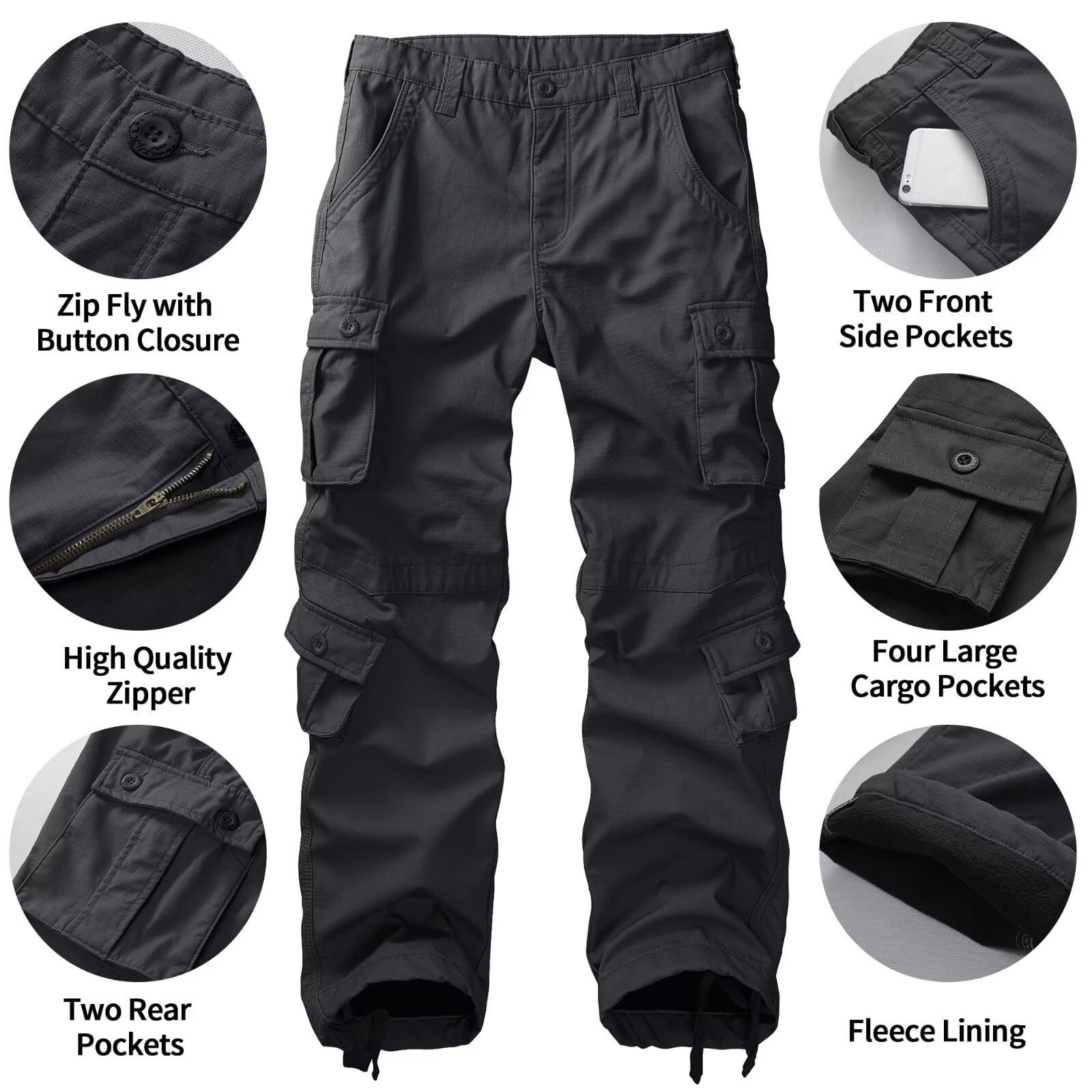 TRGPSG fleece-lined pants camouflage back pocket detail for secure storage.