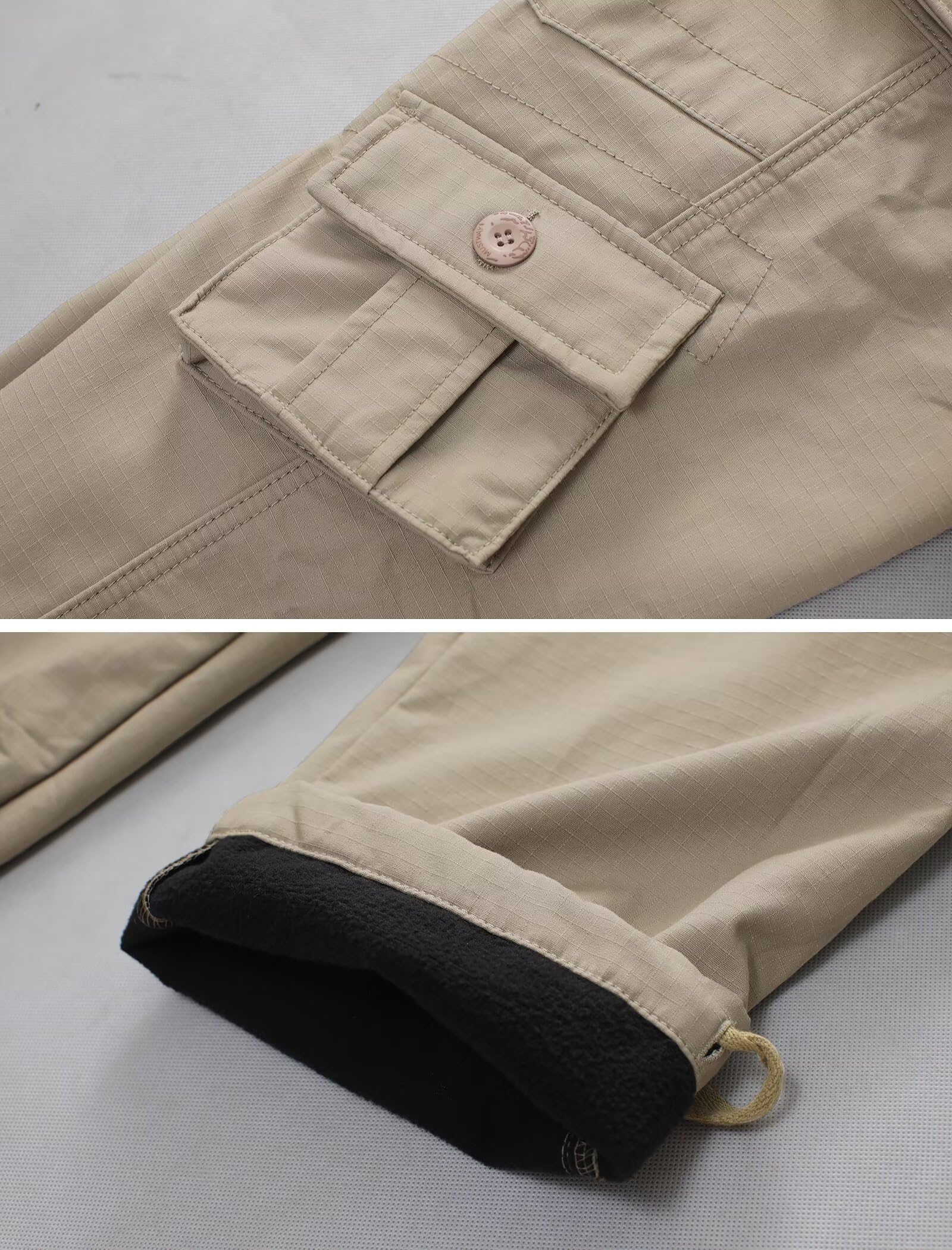 TRGPSG fleece-lined winter pants close-up on inner lining and warmth features