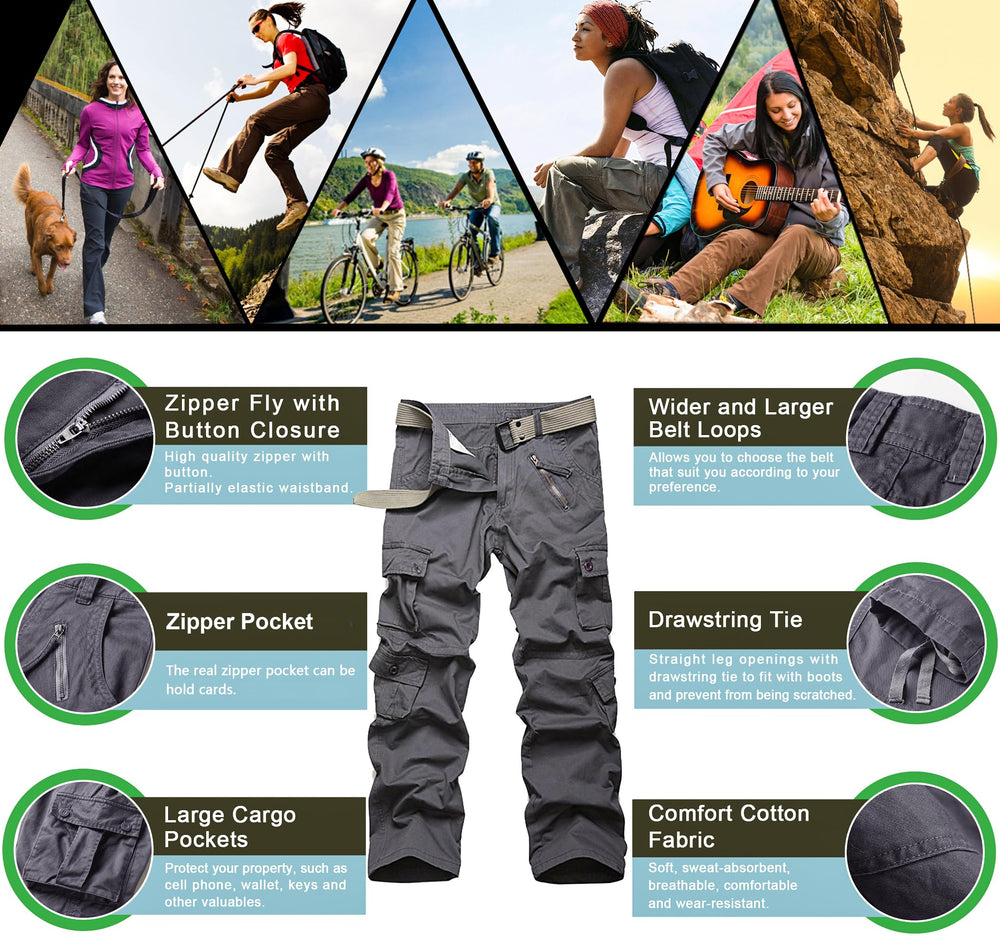 TRGPSG women's cargo pants fit adjustment, side view, customizable comfort for hiking or travel.