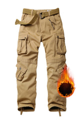 TRGPSG YY3358 khaki hiking pants front view displaying windproof shell and warm fleece lining