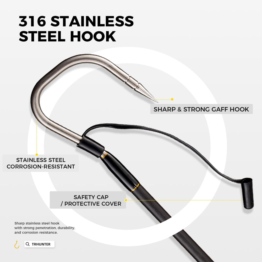 TRHUNTER gaff hook stainless close-up emphasizes corrosion-resistant S316 performance.