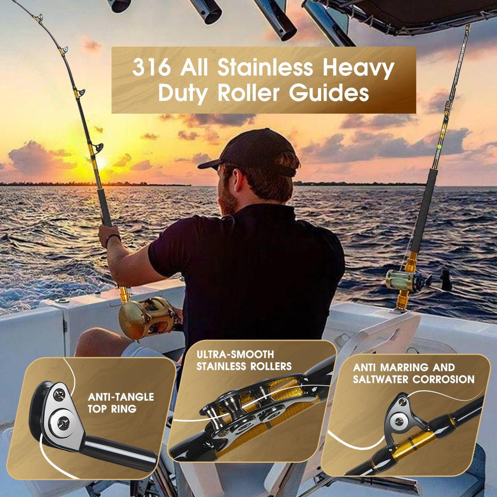 Close-up of roller guides on TRHUNTER Offshore Trolling Rod