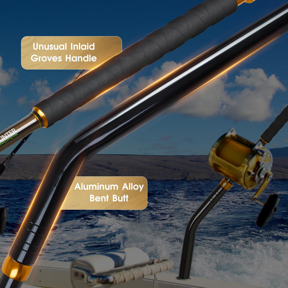 TRHUNTER Offshore Trolling Rod in action for big-game fighting performance.