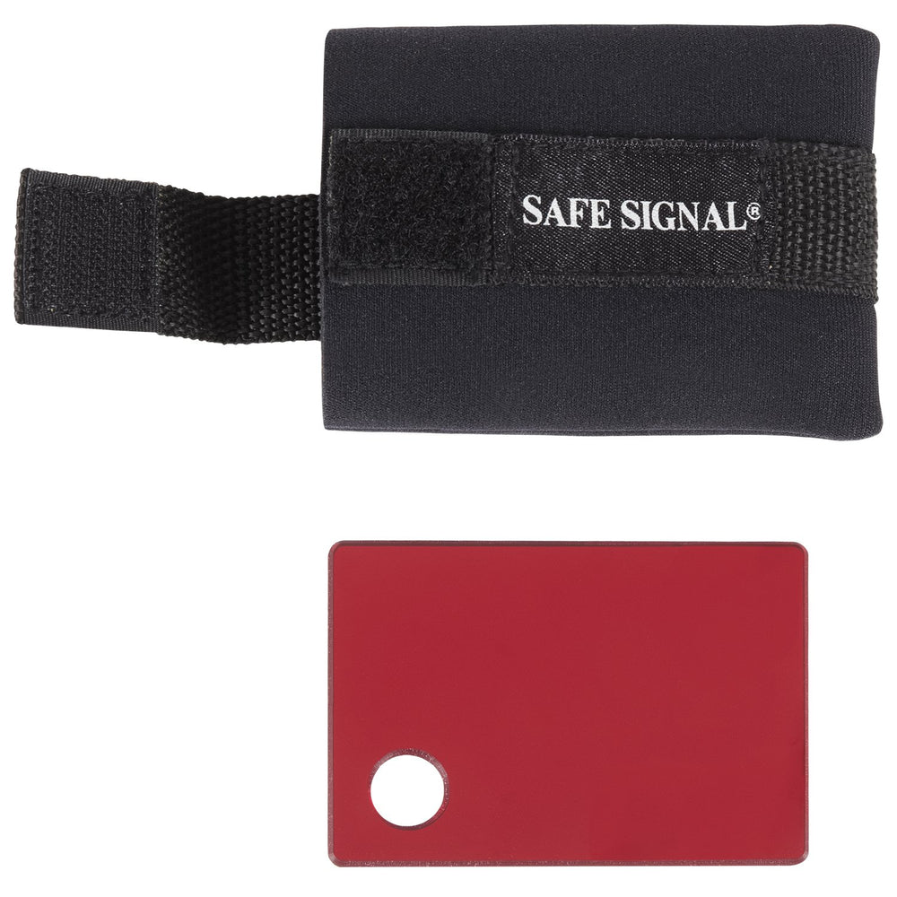 Trident Safe Signal neoprene pouch floats to keep the mirror accessible on water.
