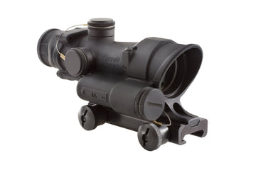 Trijicon TA02 LED scope front view highlights rugged black finish and field readiness.
