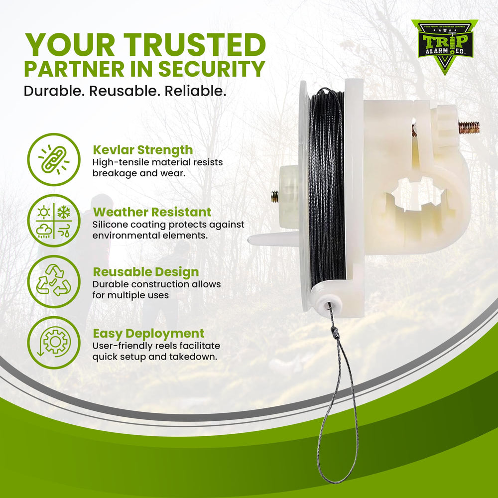 Trip Alarm Co outdoor security kevlar line used for perimeter alert.