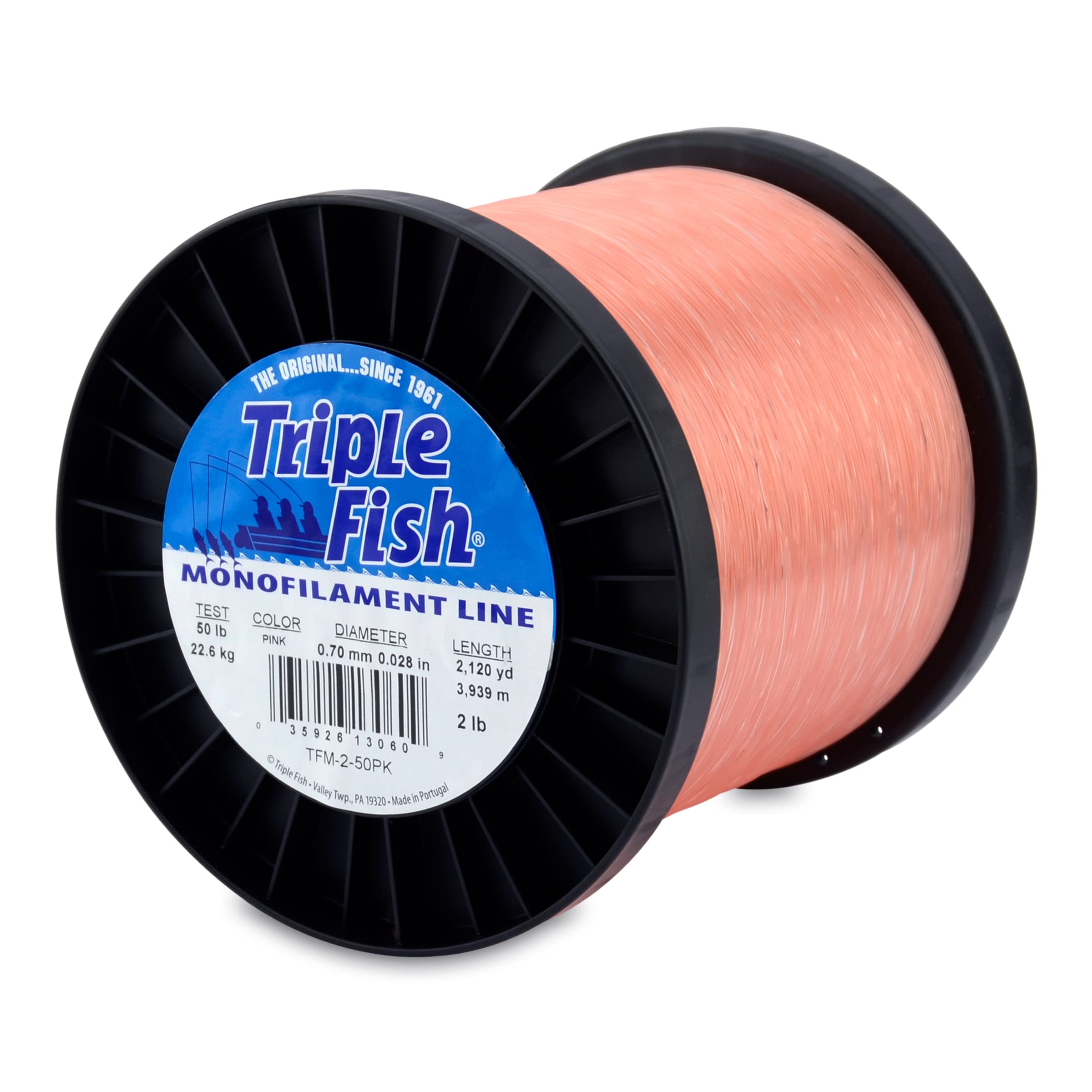 Triple Fish mono line spool 50lb pink for strong knots and reliable bottom fishing.