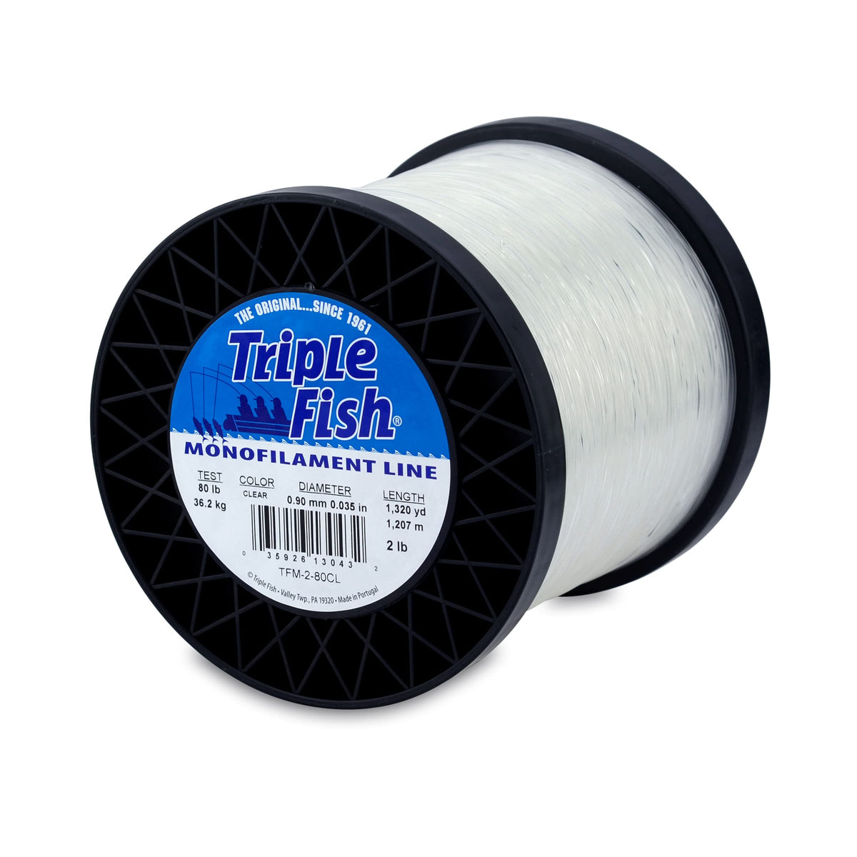 Triple Fish monofilament line spool shows 1320 yards for heavy bottom fishing