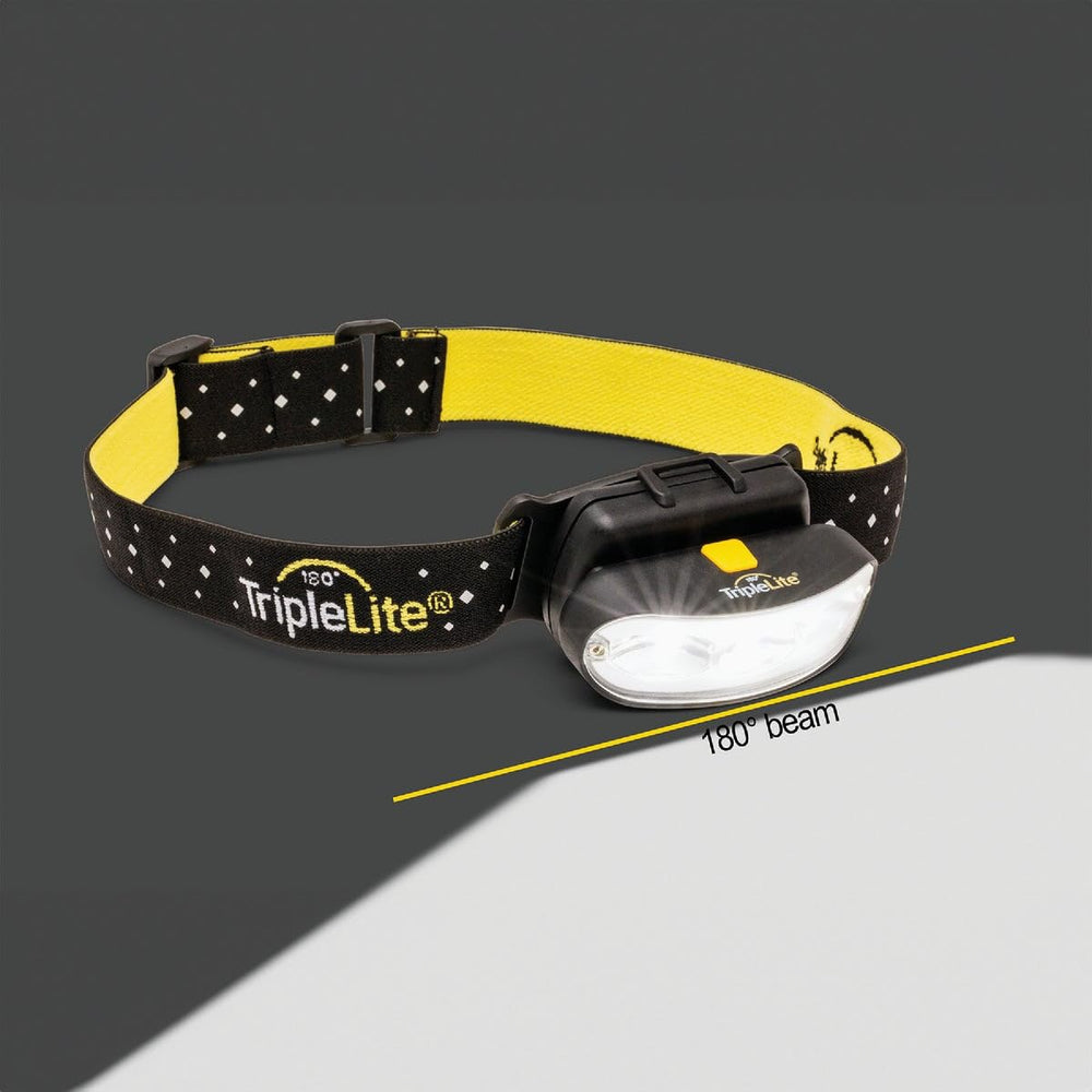 TripleLite HL-530-01 headlamp demonstrates 180-degree wide beam for hands-free visibility.