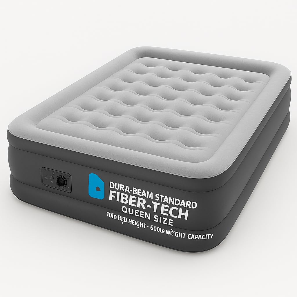 Triplenet Pricing Dura-Beam pillow rest queen air mattress with built-in pump offers quick setup and comfort