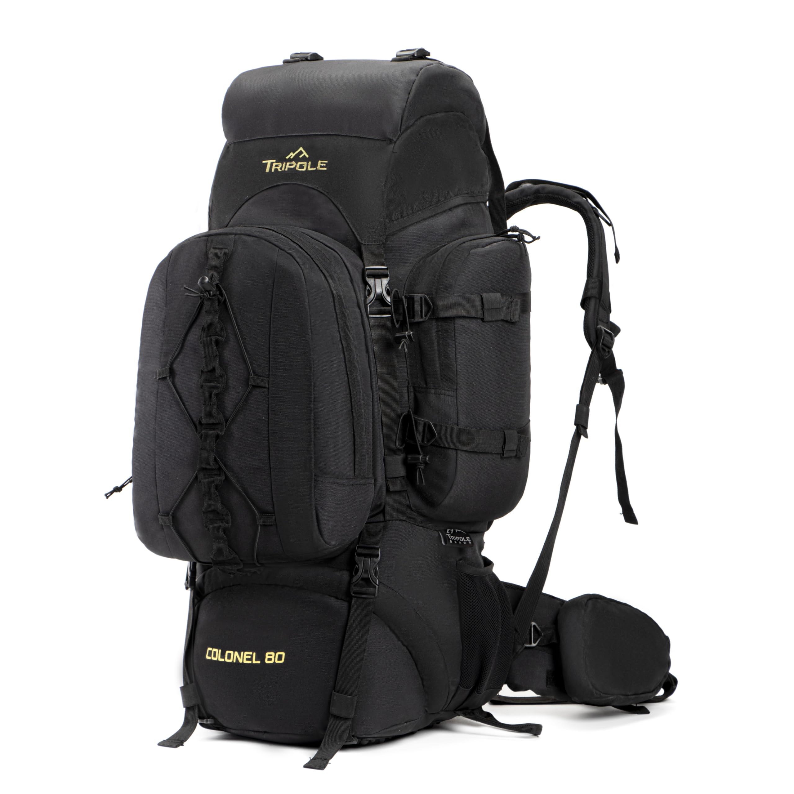 Tripole Colonel 80L water-repellent fabric protects gear in light rain.