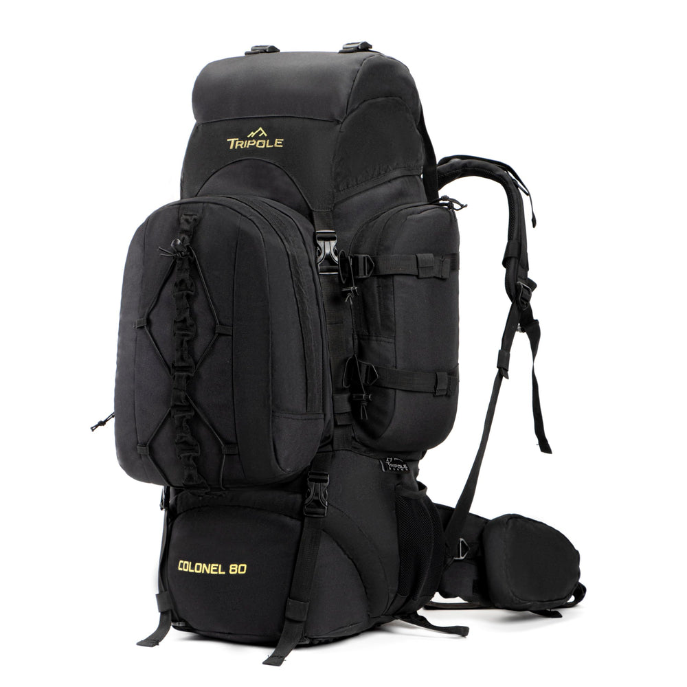 Tripole Colonel 80L water-repellent fabric protects gear in light rain.