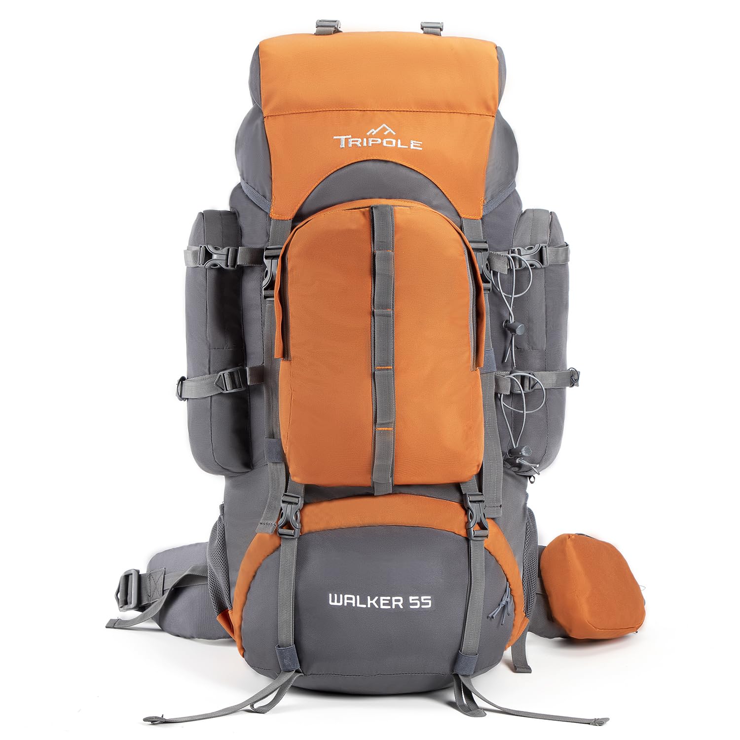 Tripole Walker Orange 55 main compartment shows spacious capacity for multi-day hikes.