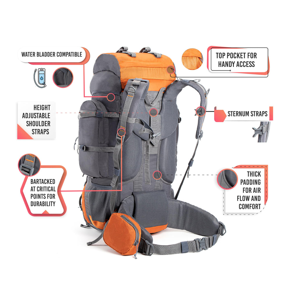Tripole Walker Orange 55 side pocket emphasizes quick-access gear on trail.