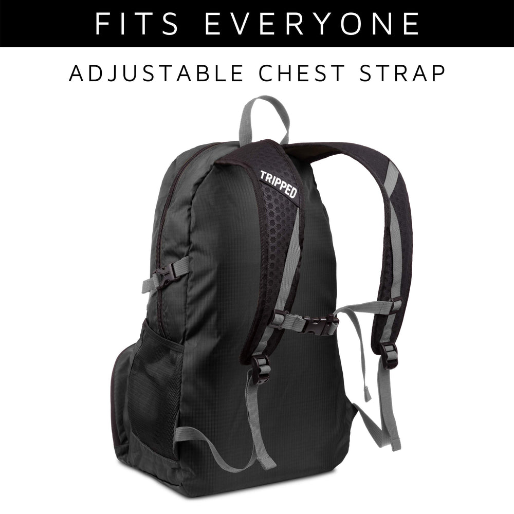 TRIPPED Travel Gear lightweight 14oz (395g) backpack ideal for travel and beach days.