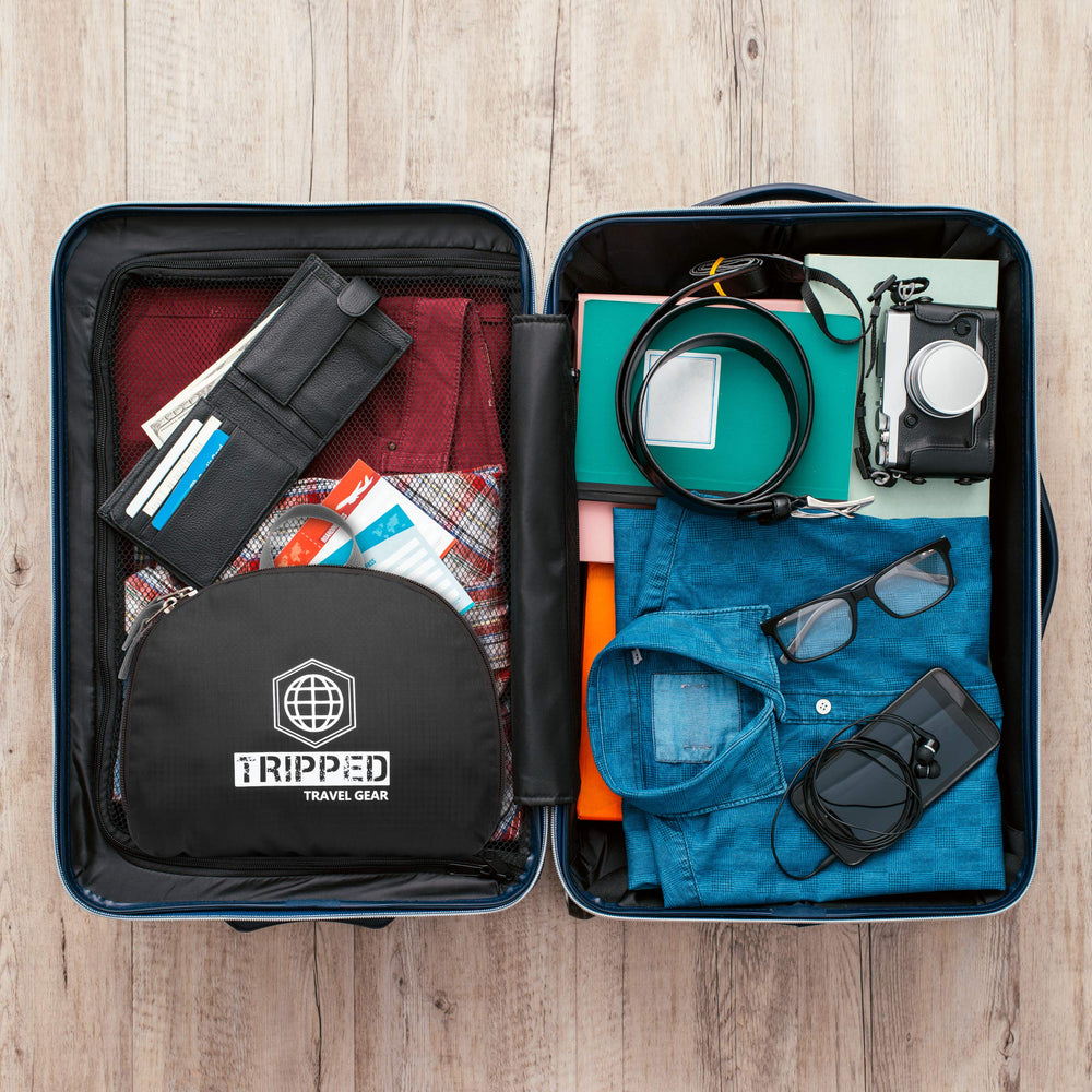 TRIPPED Travel Gear microfiber top pocket protects sunglasses during day trips.