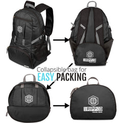 TRIPPED Travel Gear packable backpack folded compact storage fits suitcase and easy trips.