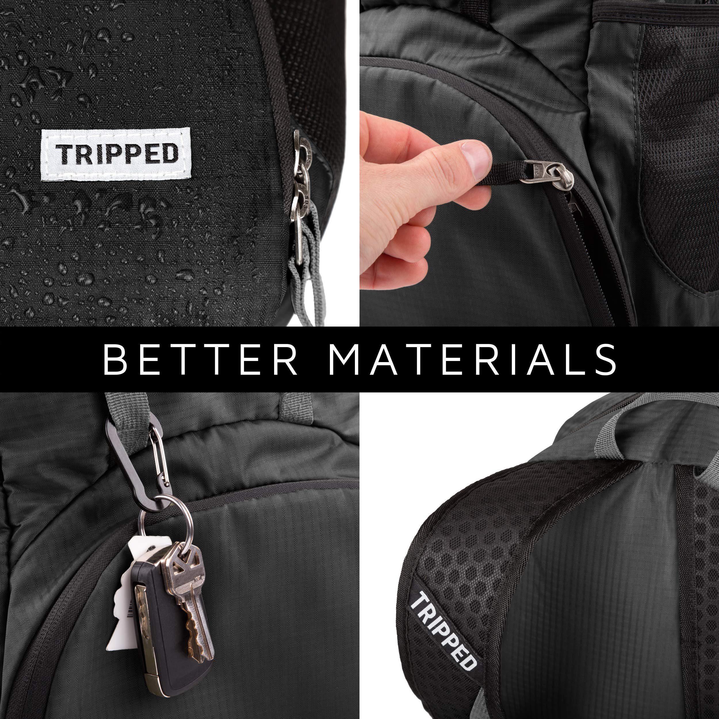 TRIPPED Travel Gear tear-resistant ripstop fabric stands up to travel wear.