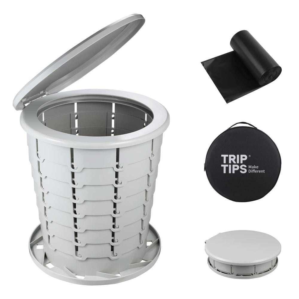 TRIPTIPS Upgrade Retractable Toilet setup shows quick outdoors use for camping.