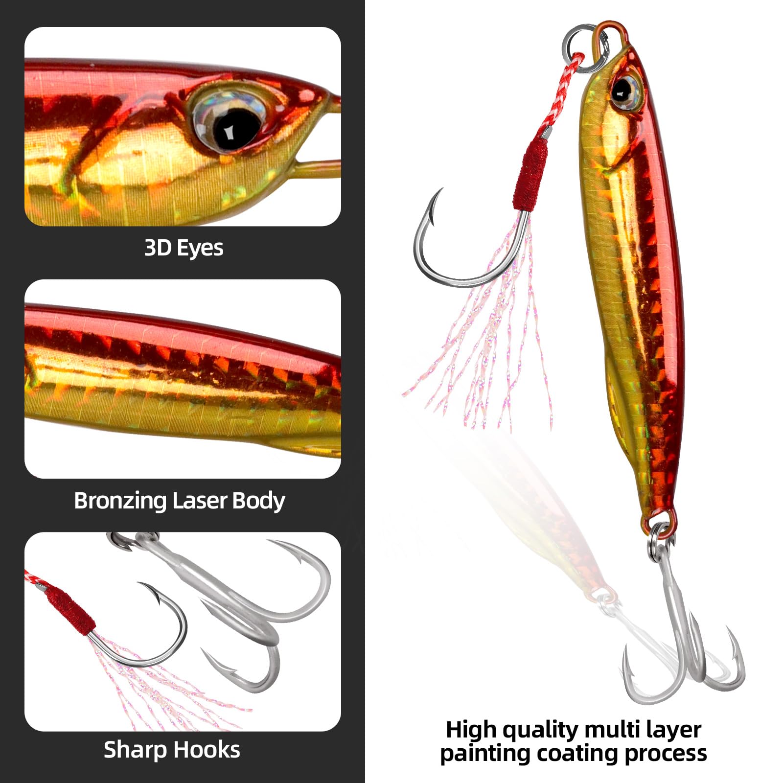 Assorted color 30g micro jigging spoon with sharp hooks