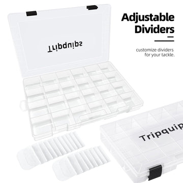 Close-up view of adjustable dividers in 3600 tackle tray