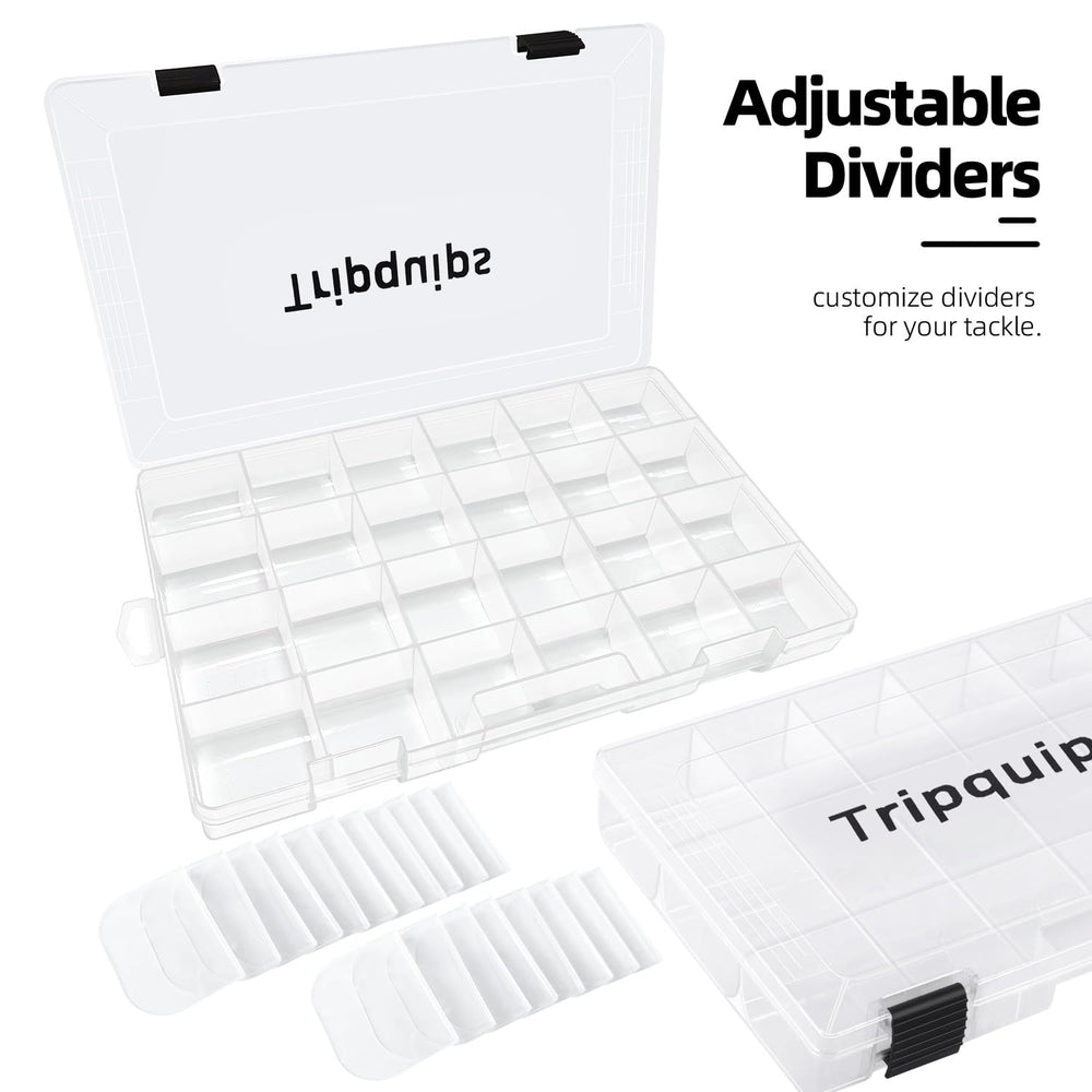 Close-up view of adjustable dividers in 3600 tackle tray